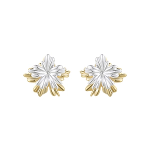 Elegant two-tone flower stud earrings in gold and silver finish with s925 silver needle