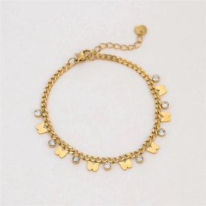 Elegant gold butterfly bracelet with zircon accents and adjustable link chain for women