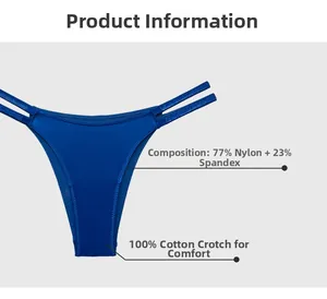 Detail of blue satin panties showing 100% cotton crotch and rhinestone double straps