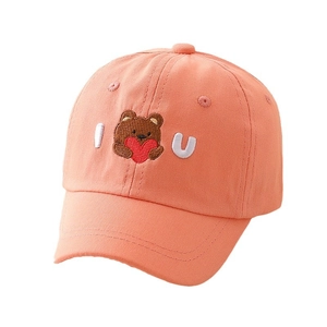 Berretto da baseball per bambini in cotone arancione con ricamo orsetto e scritta I Love U