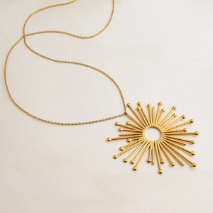 18K gold plated stainless steel sunburst hollow pendant necklace for women