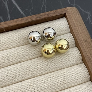Glossy Mirror Ball Stud Earrings With Silver Earring Post Copper Minimalist Geometric Round Jewelry For Women