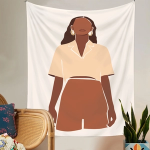 Künstlerischer minimalistischer Wandteppich mit geometrischer Frauen-Illustration auf Weiß