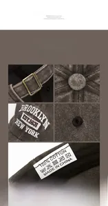 Detail of Brooklyn embroidery on vintage washed cotton baseball cap with metal buckle