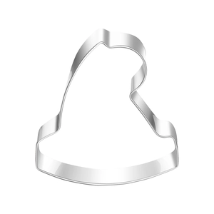 Macro view of a witch hat shaped stainless steel cookie cutter for holiday baking