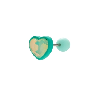 Minimalist mint green heart stud earring with screw ball back on white background