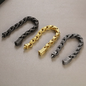 Industrial 18k gold and gunmetal hammered honeycomb textured men's steel link bracelet
