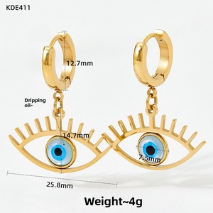 Dimensions détaillées des boucles d'oreilles œil protecteur doré avec émail bleu
