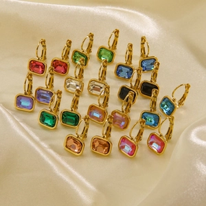 Elegant gold titanium earrings with colorful rectangular zircon studs in multiple shades