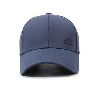 Classic dark blue baseball cap with embroidered mountain logo on white background