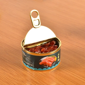 Detailed view of miniature yellow croaker canned food model with realistic metal pull ring