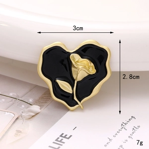 Emaille-Herz-Brosche mit Goldrosen-Relief, Vintage-Schmuckzubehör für DIY-Designs