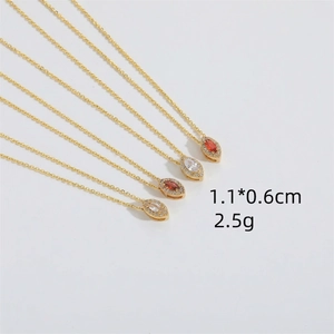 Minimalist gold necklace with marquise zircon pendants in four vibrant colors