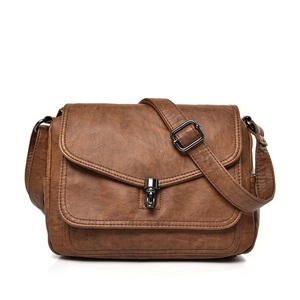 Vintage Shoulder Bag PU Leather Retro Crossbody Messenger Bag With Flap Metal Lock Adjustable Strap For Women Daily