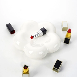 Minimalist white ceramic flower shaped tray for jewelry storage and photo props