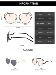 Detailed size chart for retro aviator sunglasses including frame width and lens height