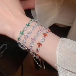 Elegant silver bracelets with colorful marquise-cut zircons and adjustable clasp