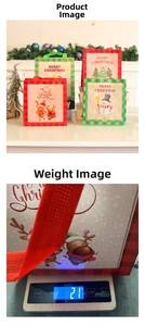 Close-up showing a 21g weight measurement for the printed Christmas non-woven gift bag