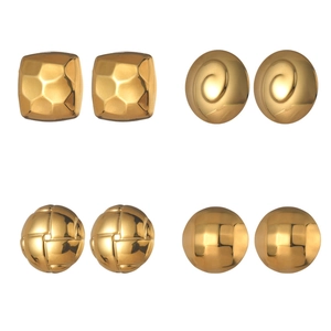 Set of four vintage style gold plated stainless steel stud earrings with textured finishes