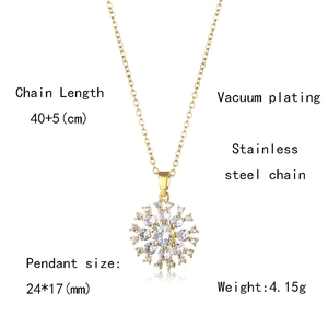 Detailed size chart and material specs for gold stainless steel snowflake necklace