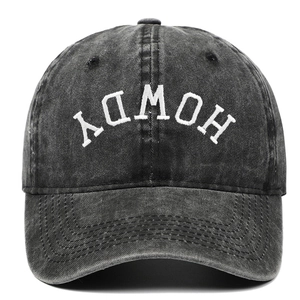 Vintage washed dark grey cotton baseball cap with white Howdy embroidery detail