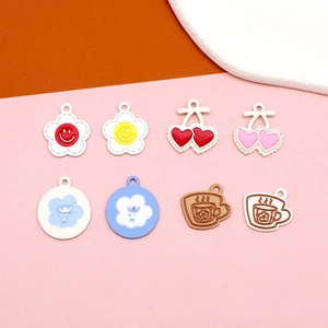 DIY frosted matte alloy charms set featuring flowers, cherries, clouds, and coffee cups