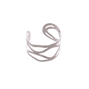 Minimalist irregular hollow silver bangle with organic wave design and polished finish