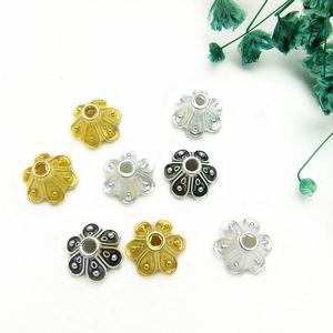 Vintage alloy flower bead caps in gold and silver finishes for DIY jewelry making