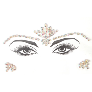 Luminous holographic face jewels with crown design and self-adhesive rhinestones for festivals