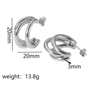 Detailed size specifications for triple-band silver stainless steel hoop earrings