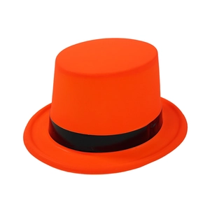 Neon oranje hoge hoed met zwart lint voor festival en feestelijke kostuums