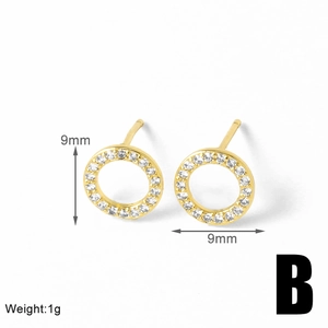 Detailed size view of gold crystal earrings measuring 9mm with 1g weight display