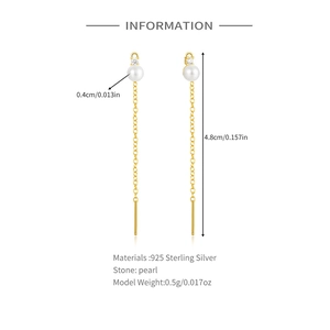 S925 sterling silver long tassel earrings with 4.8cm length and 0.4cm pearl details