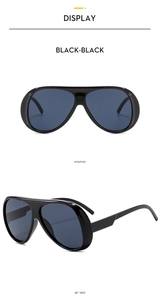 Front and 45-degree side views of black oversized outdoor sports sunglasses in glossy finish