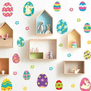 Easter wall decals featuring colorful eggs and cute rabbits for children's room decoration