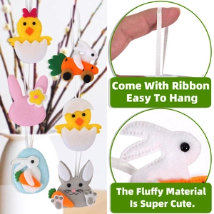 Kit de décorations de Pâques en feutre avec figurines de lapin et poussin à suspendre