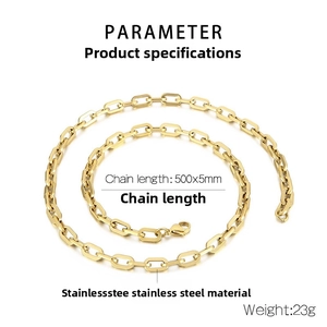 Close-up of golden paperclip chain necklace in stainless steel with lobster clasp detail