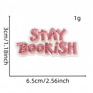 Detailed size chart for Stay Bookish pink embroidered patch with 3x6.5cm dimensions