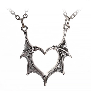 Gothic Retro Alloy Wing Heart Pendant Necklace For Women Antique Silver Gun Black Punk Couple Jewelry Valentine Gift