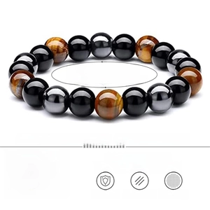Bracelet triple protection en onyx noir 10mm, hématite et pierres naturelles œil de tigre