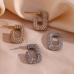 Orecchini A Cerchio Rettangolari In Acciaio Inossidabile Placcati Oro 18K Con Zirconi Per Donna