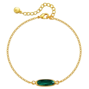 Bracciale a catena placcato oro 18K con pietra verde ovale e chiusura a moschettone
