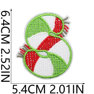 Detailed view of winter letter embroidery patch with dimensions in cm and inches