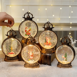 Christmas Snow Globe Lantern LED Lighted Water Lantern Vintage Bronze Style Santa Claus Snowman Desktop Holiday Decor