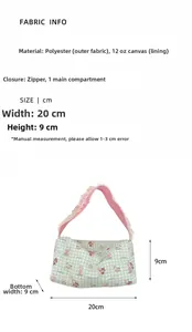 Detailed size chart of lace canvas handbag with cartoon bunny and bear print