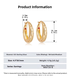 Detailed size specifications for sterling silver star-engraved hoop earrings