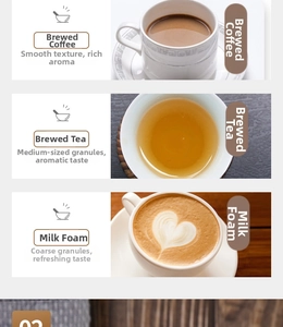 French press showing three functions: brewing coffee, tea, and making milk foam detail