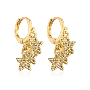 Elegant 18K gold plated copper star hoop earrings with clear zircon stones on white background
