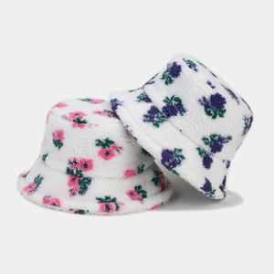 Chapeau Bob En Laine D'agneau Peluche Imprimé Fleuri Chaud Hiver Extérieur Mode Accessoire Pour Femmes