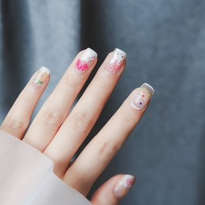 5D cute floral and heart pattern nail stickers with matte finish on hand model